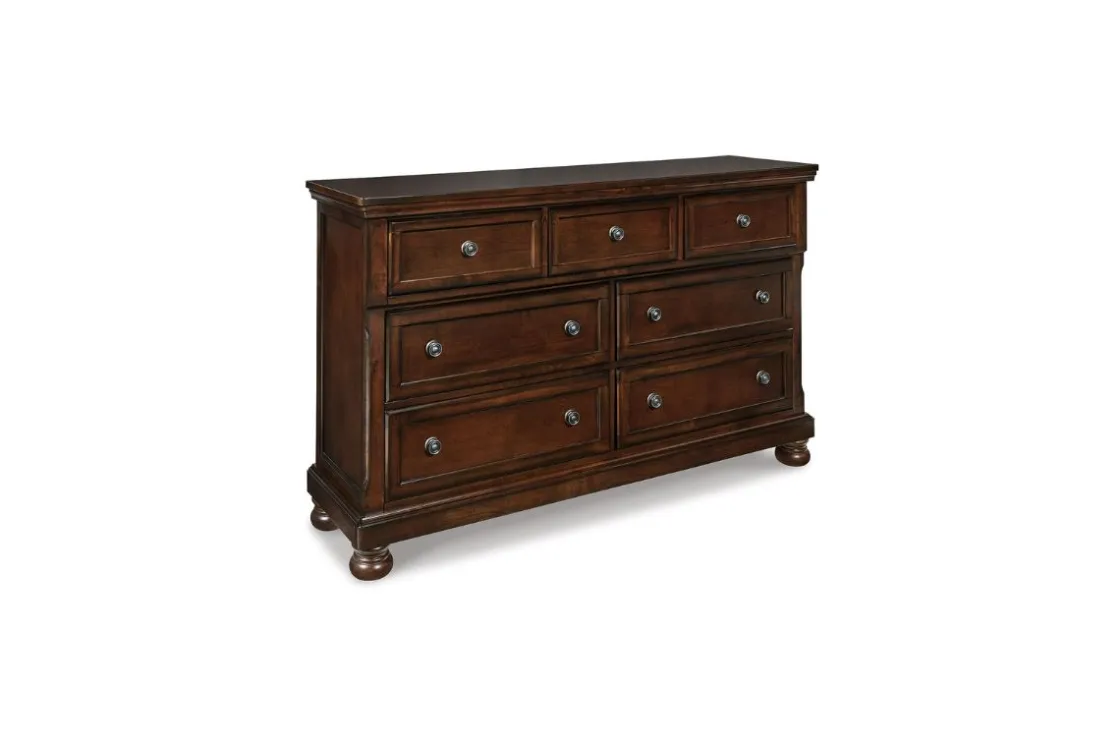 Mor Furniture Porter Panel Bed, Dresser, Mirror & Nightstand In Rustic Brown, Queen