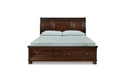 Mor Furniture Porter Sleigh Bed W/ Storage In Rustic Brown, Queen