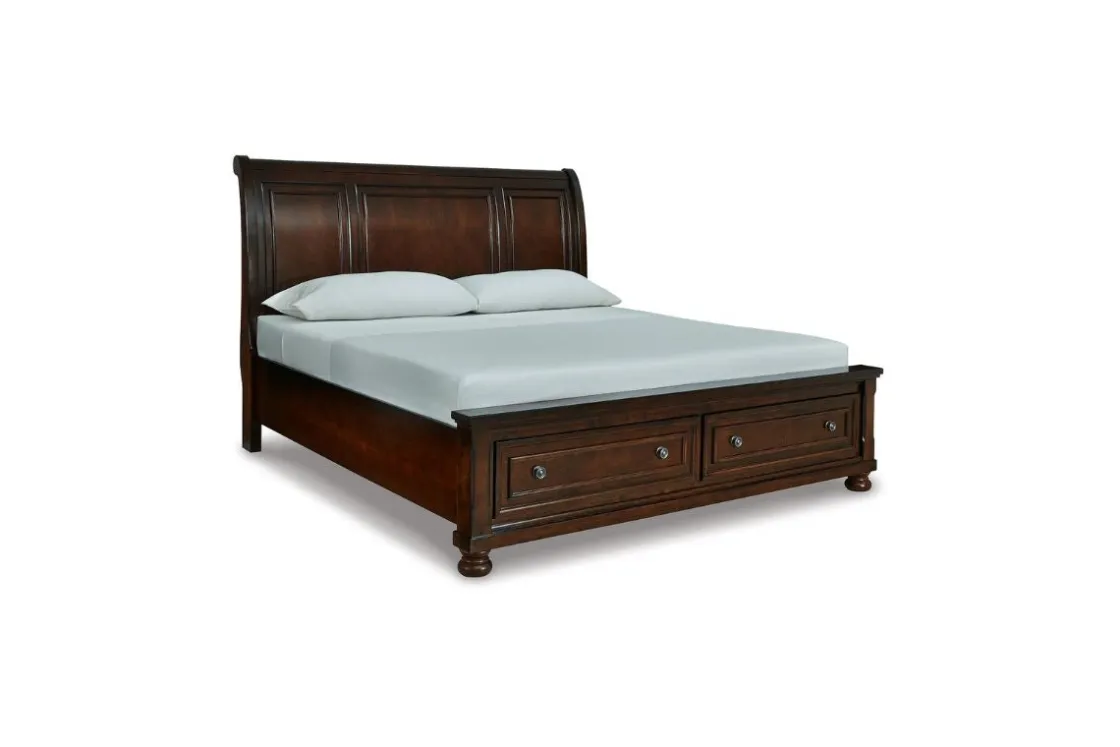 Mor Furniture Porter Sleigh Bed W/ Storage In Rustic Brown, Queen