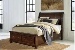 Mor Furniture Porter Sleigh Bed W/ Storage In Rustic Brown, Queen