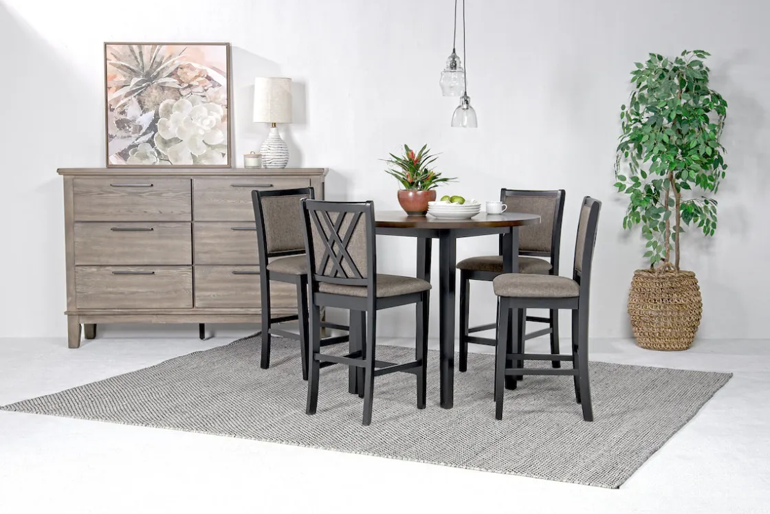Mor Furniture Potomac Round Counter Height Dining Table & 4 Stools In Brown/Black