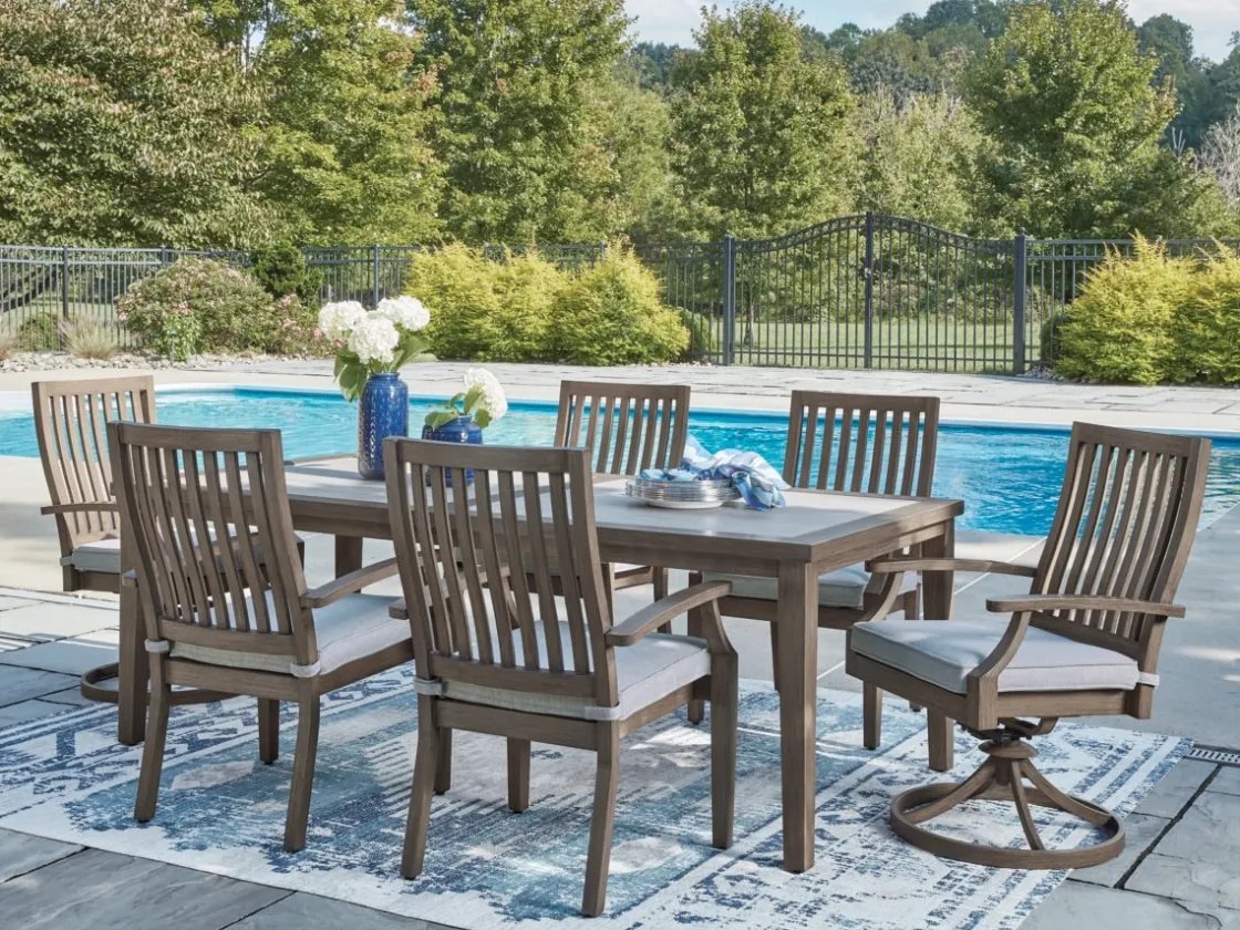 Mor Furniture Rainier Outdoor Dining Table & 6 Chairs In Brown/Beige