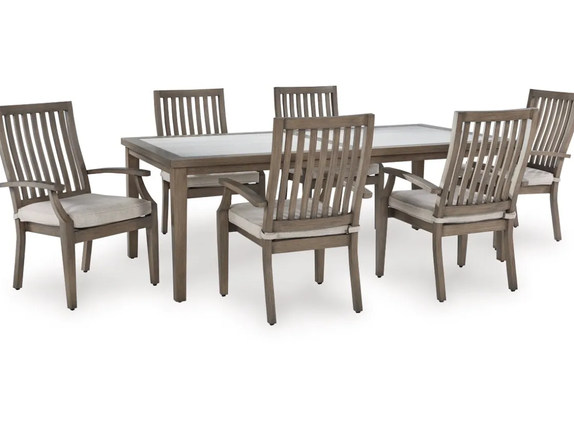 Mor Furniture Rainier Outdoor Dining Table & 6 Chairs In Brown/Beige