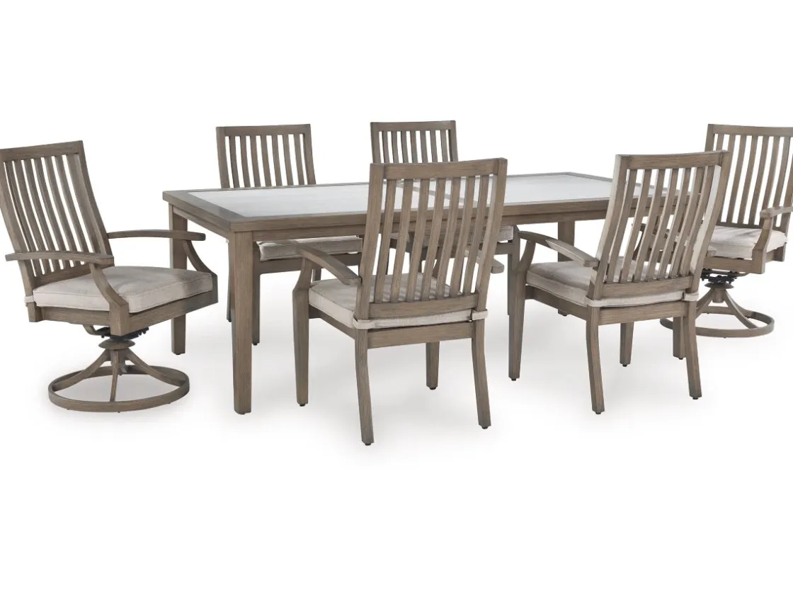 Mor Furniture Rainier Outdoor Dining Table & 6 Chairs In Brown/Beige
