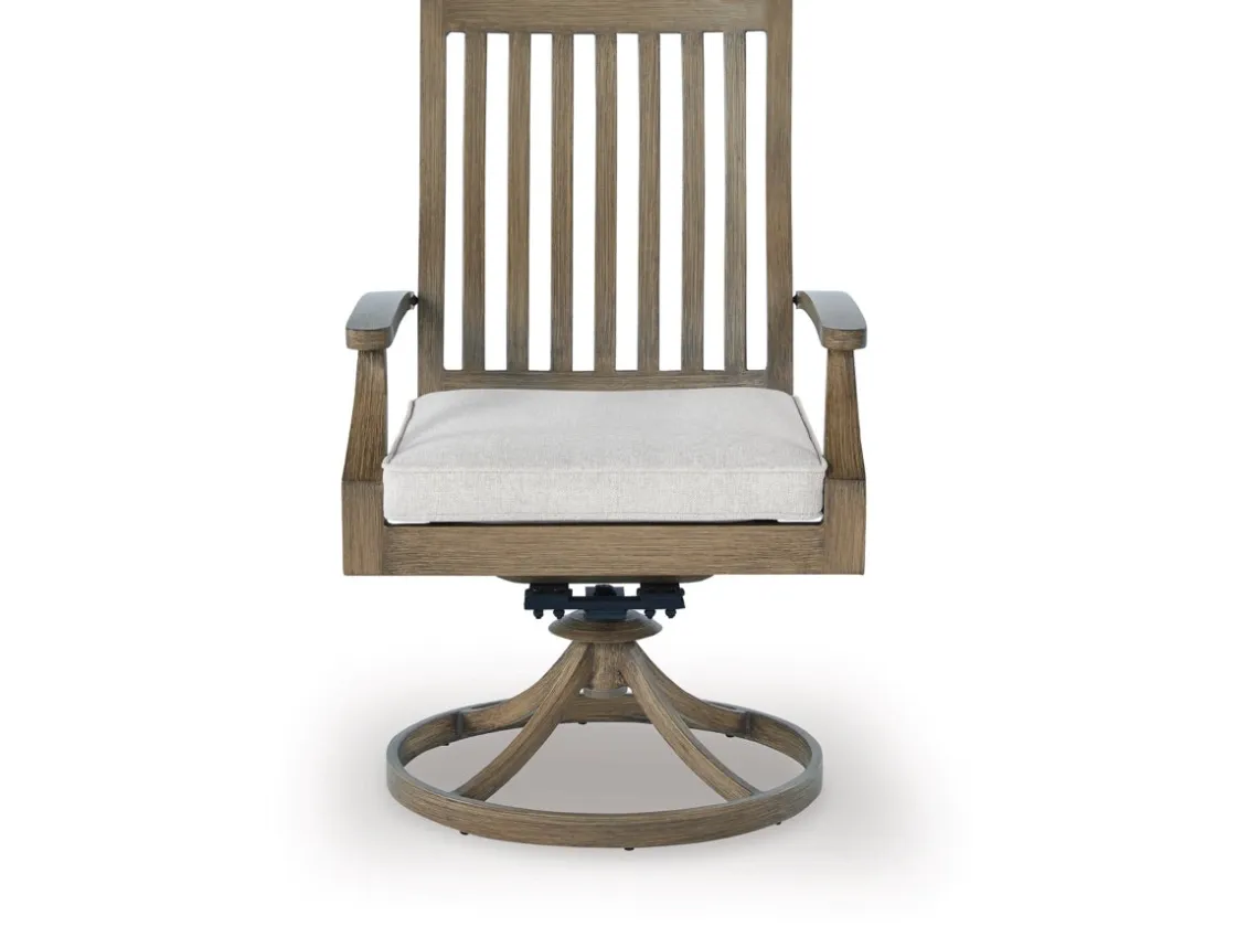 Mor Furniture Rainier Outdoor Swivel Chair In Brown/Beige, Set Of 2