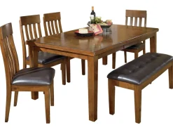 Mor Furniture Ralene Extendable Dining Table, 4 Chairs & Bench In Brown