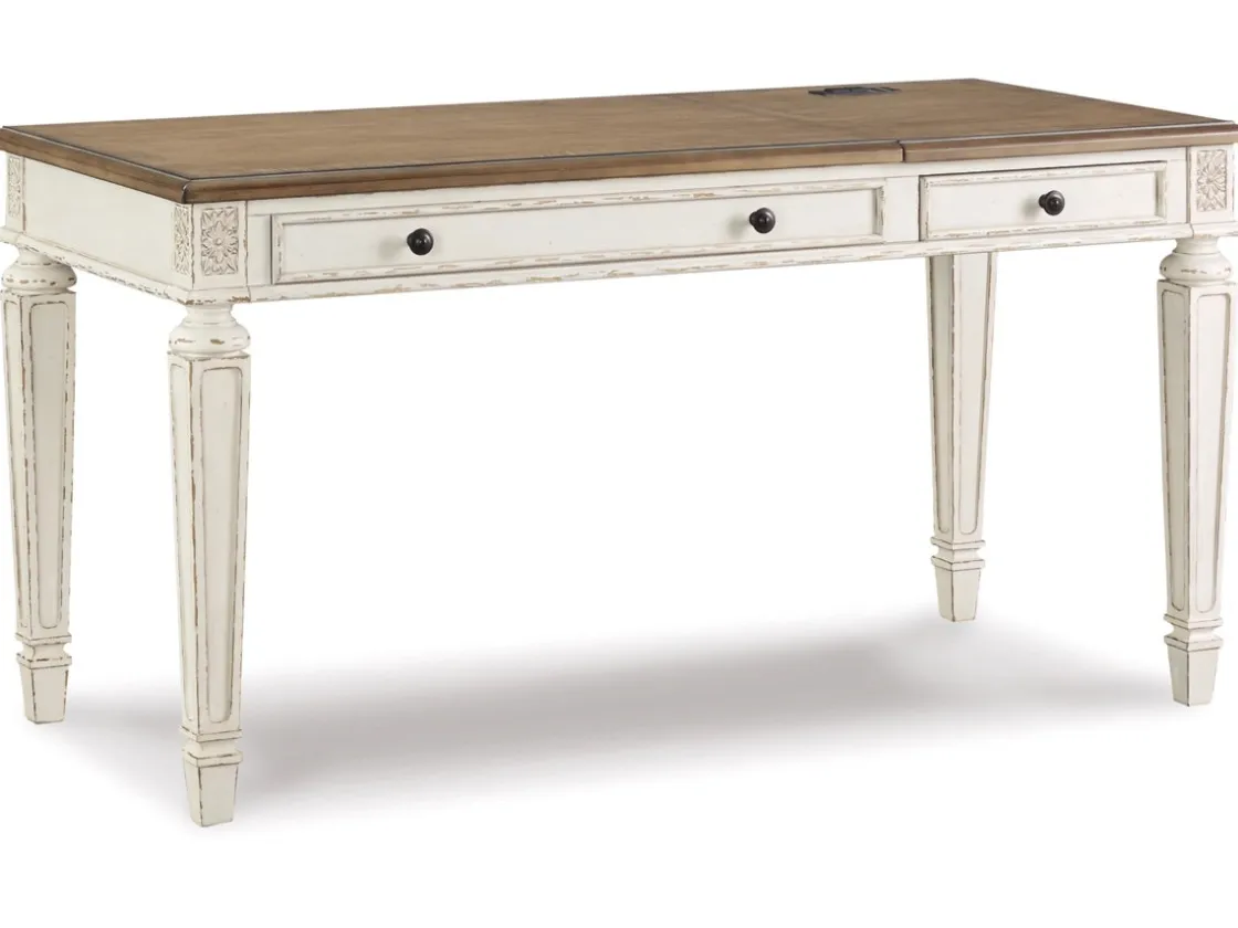 Mor Furniture Realyn Office Desk W/ Usb Charging In White/Brown