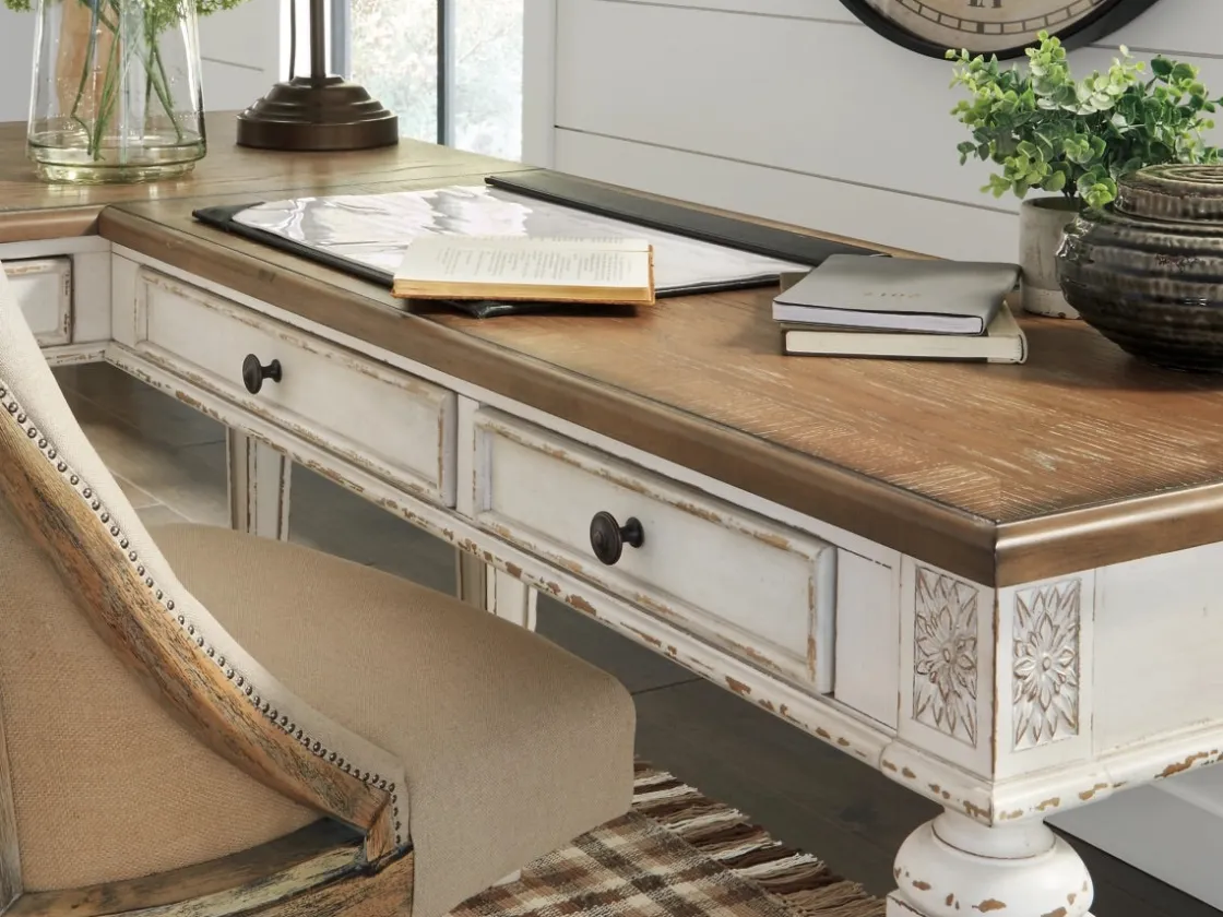 Mor Furniture Realyn Office Desk W/ Usb Charging In White/Brown