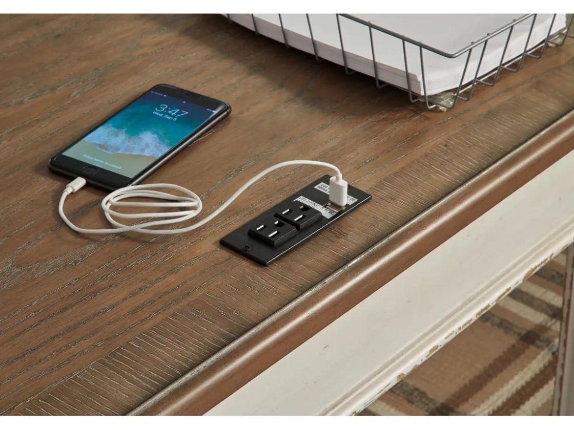 Mor Furniture Realyn Office Desk W/ Usb Charging In White/Brown