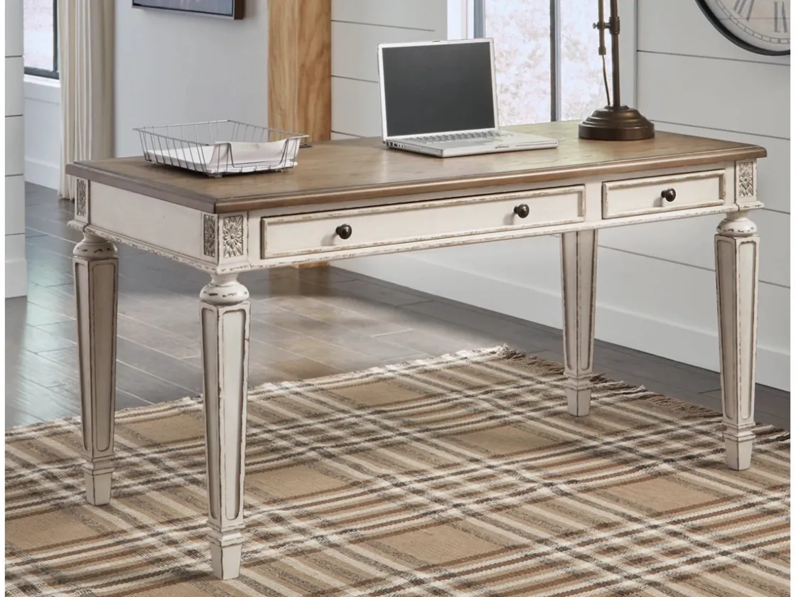 Mor Furniture Realyn Office Desk W/ Usb Charging In White/Brown