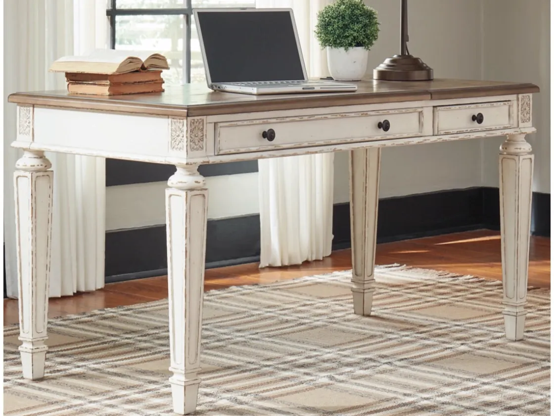 Mor Furniture Realyn Office Desk W/ Usb Charging In White/Brown