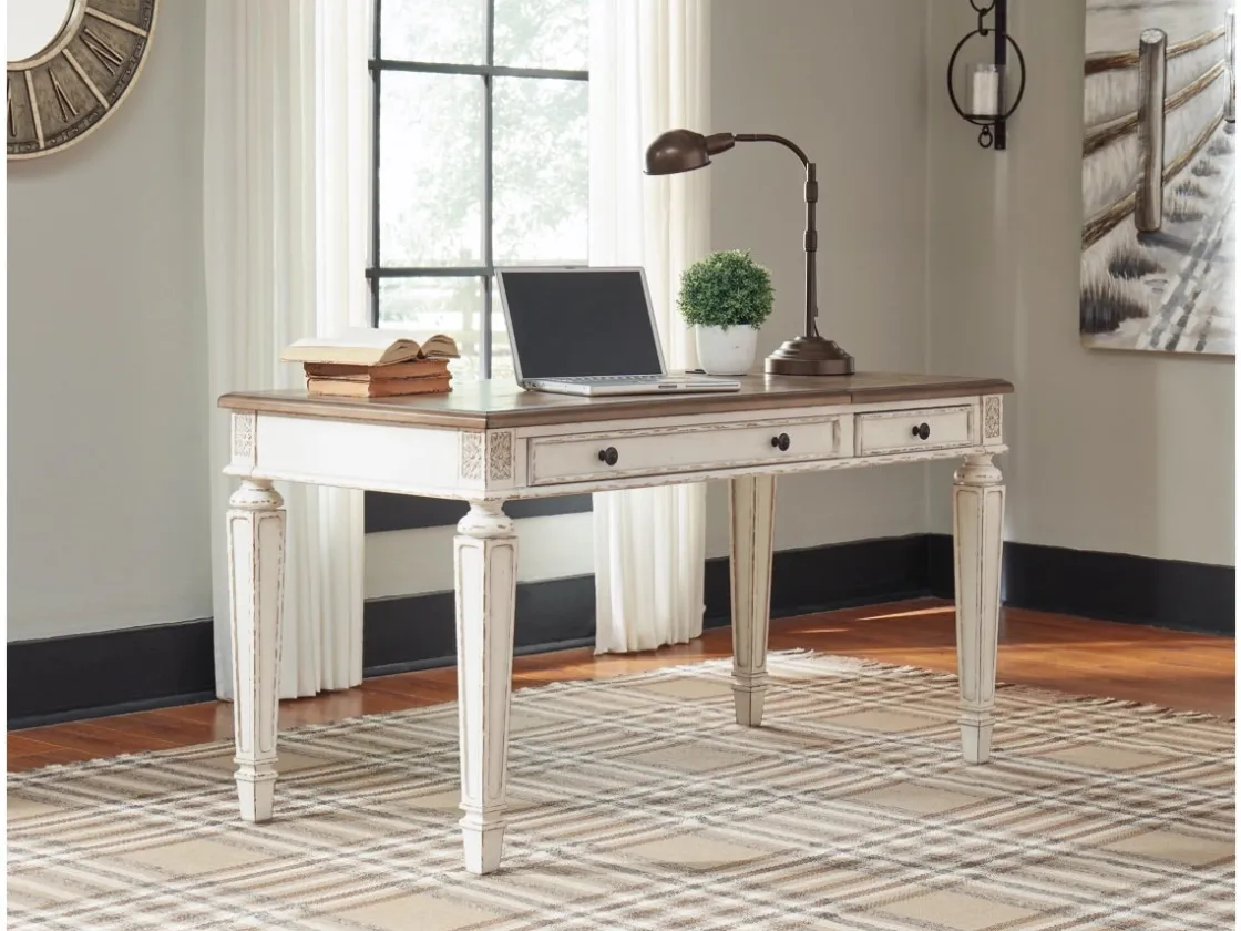 Mor Furniture Realyn Office Desk W/ Usb Charging In White/Brown