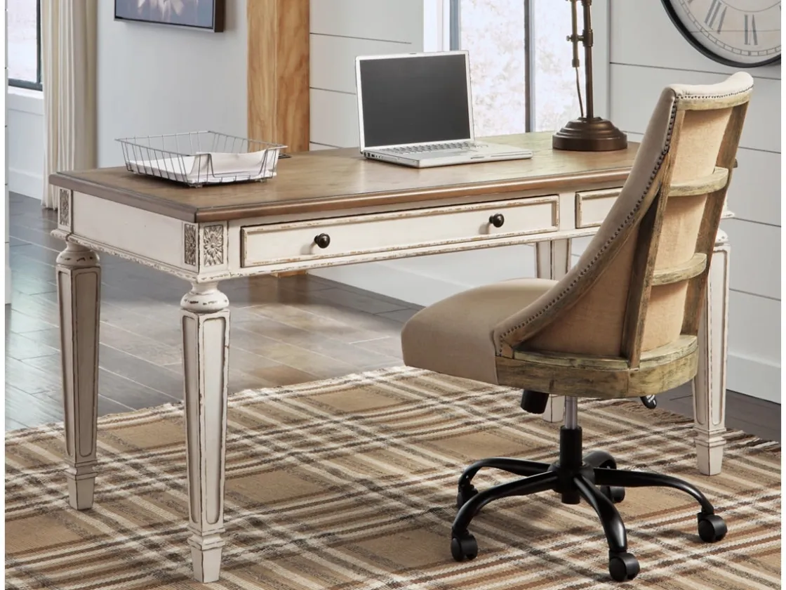 Mor Furniture Realyn Office Desk W/ Usb Charging In White/Brown