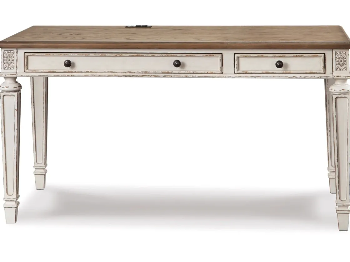 Mor Furniture Realyn Office Desk W/ Usb Charging In White/Brown