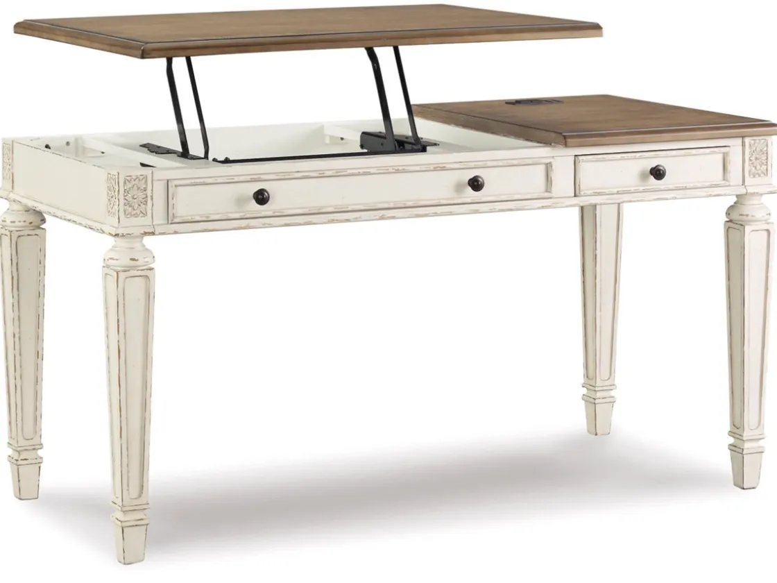 Mor Furniture Realyn Office Desk W/ Usb Charging In White/Brown