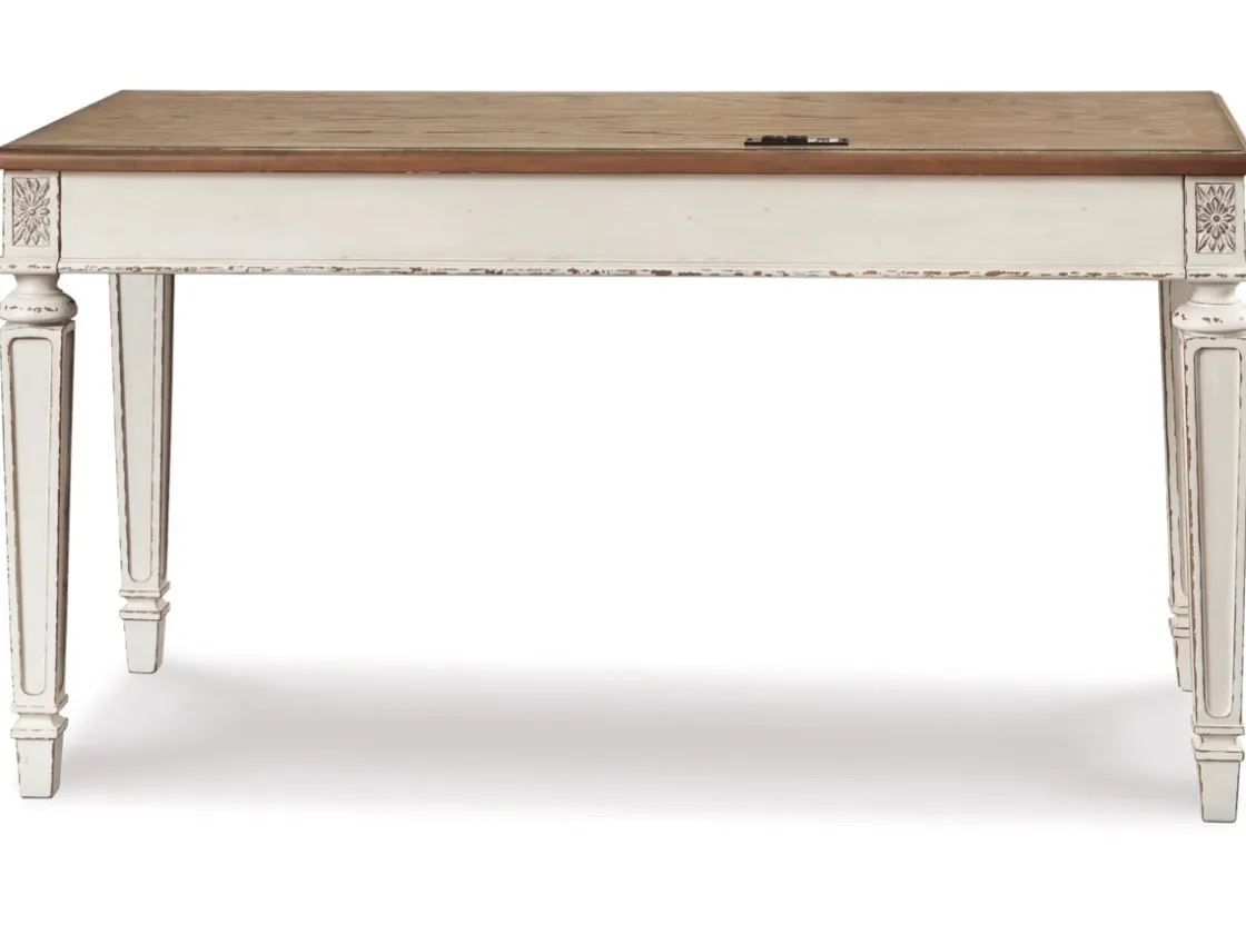 Mor Furniture Realyn Office Desk W/ Usb Charging In White/Brown