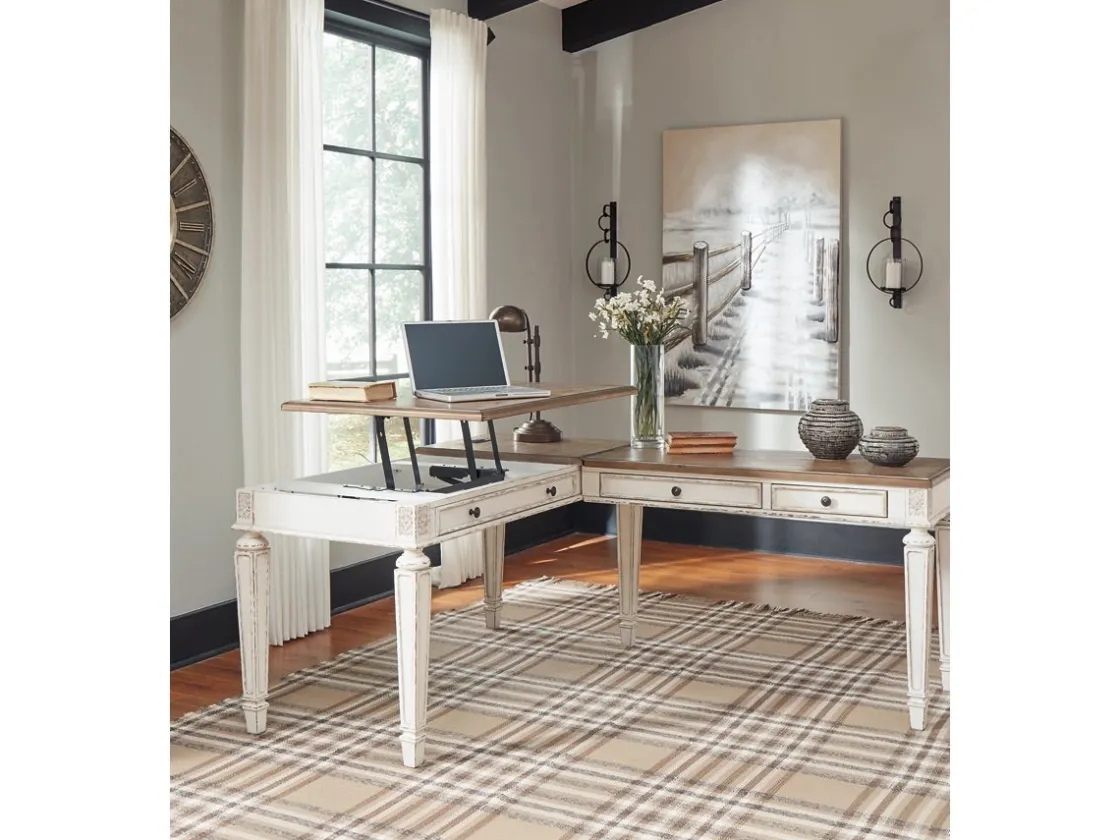 Mor Furniture Realyn Office Desk W/ Usb Charging In White/Brown