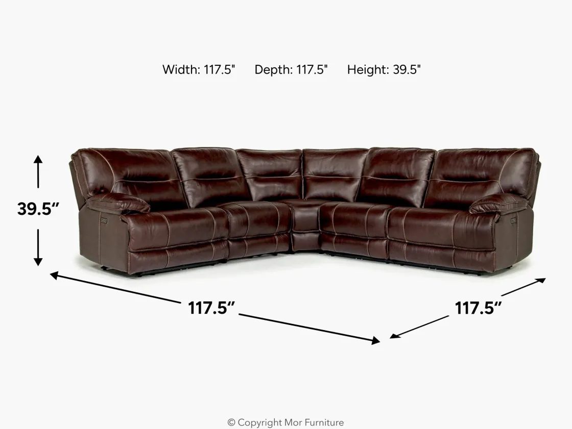 Mor Furniture Retreat 5 Piece Power Sectional W/ Power Armless Recliner In Cognac Leather