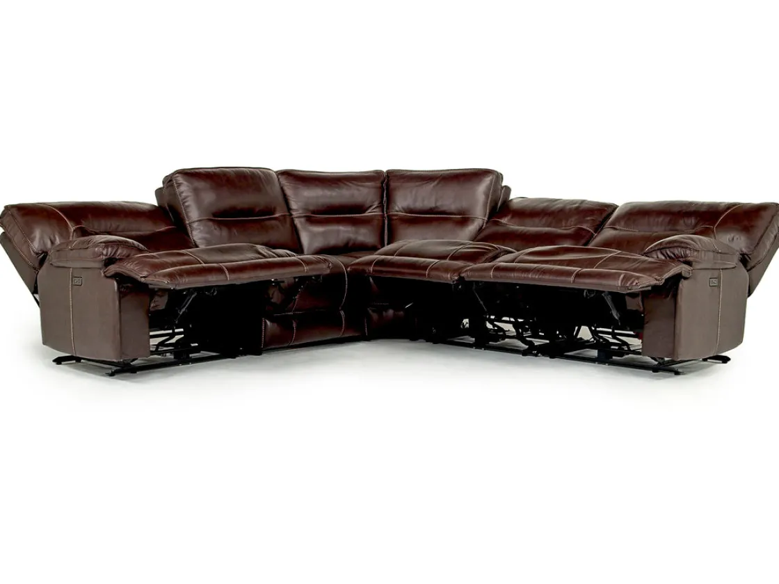 Mor Furniture Retreat 5 Piece Power Sectional W/ Power Armless Recliner In Cognac Leather