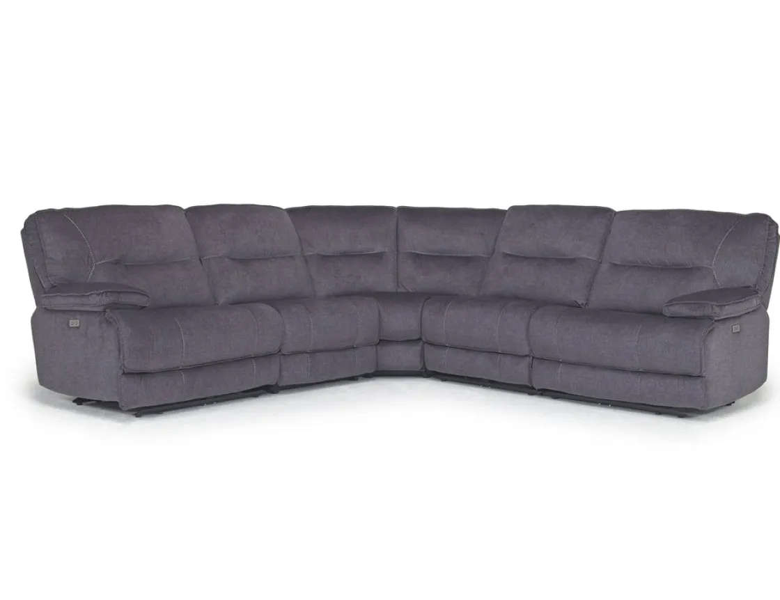 Mor Furniture Retreat 5 Piece Power Sectional W/ Power Armless Recliner In Cognac Leather
