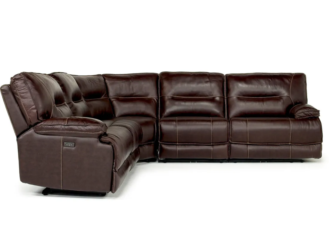 Mor Furniture Retreat 5 Piece Power Sectional W/ Power Armless Recliner In Cognac Leather
