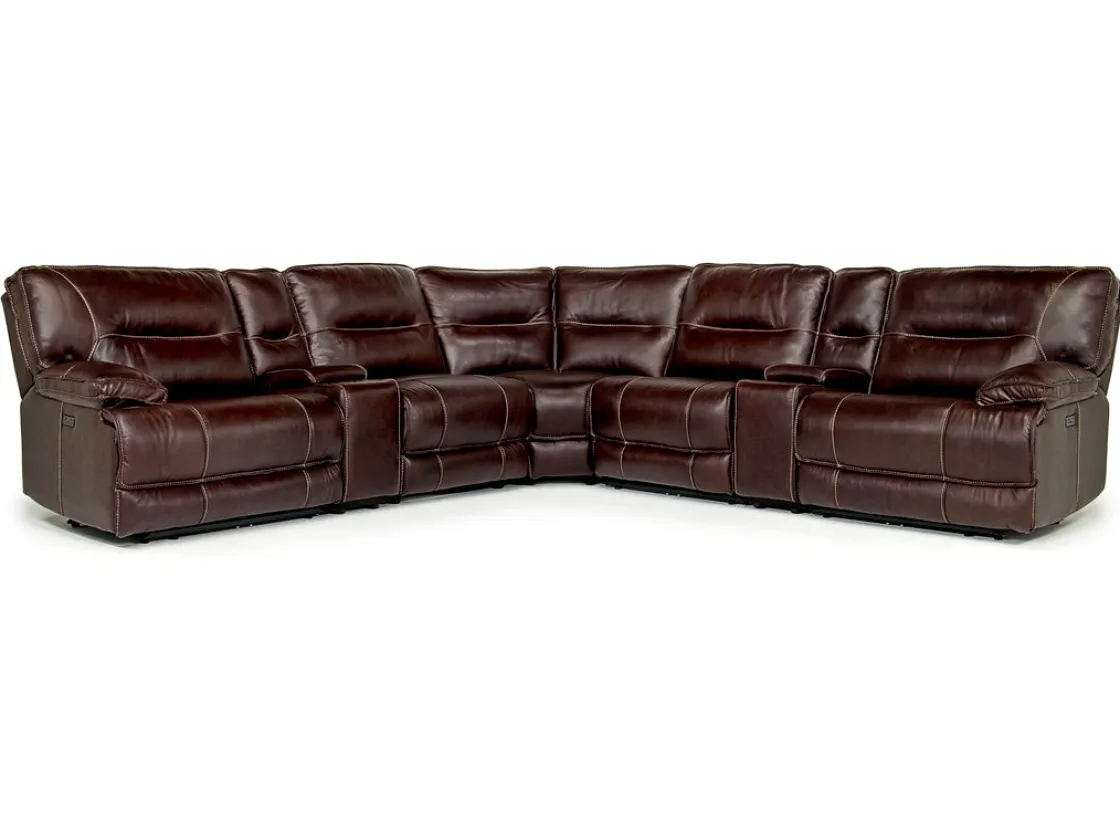 Mor Furniture Retreat 7 Piece Power Sectional In Cognac Leather