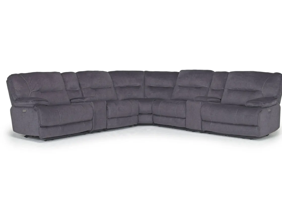Mor Furniture Retreat 7 Piece Power Sectional In Cognac Leather