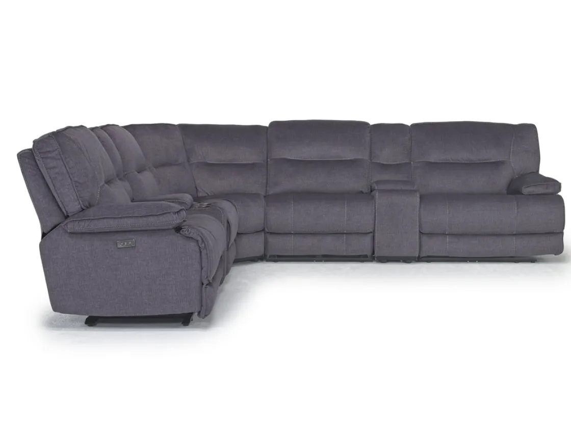 Mor Furniture Retreat 7 Piece Power Sectional W/ Power Armless Recliner In Charcoal