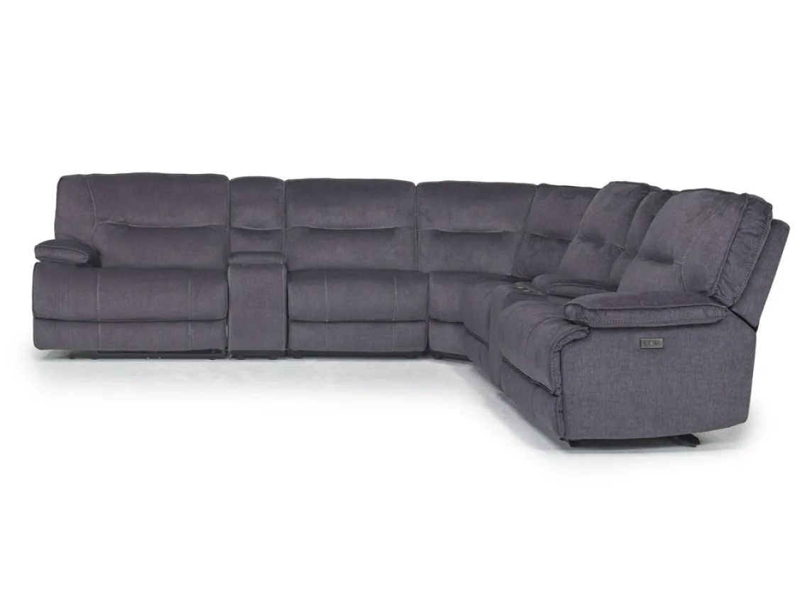 Mor Furniture Retreat 7 Piece Power Sectional W/ Power Armless Recliner In Charcoal