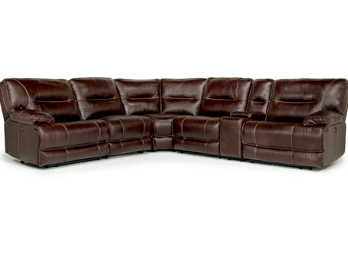 Mor Furniture Retreat 6 Piece Power Sectional In Cognac Leather