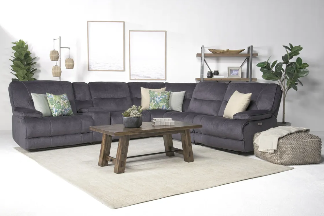 Mor Furniture Retreat 6 Piece Power Sectional In Cognac Leather