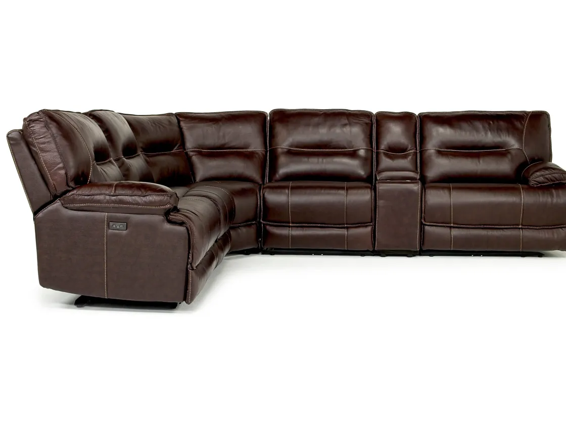 Mor Furniture Retreat 6 Piece Power Sectional In Cognac Leather