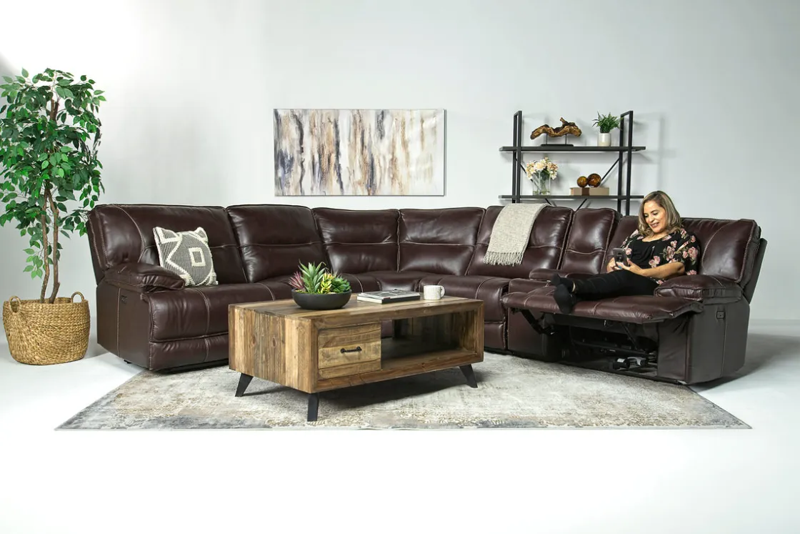 Mor Furniture Retreat 6 Piece Power Sectional In Cognac Leather