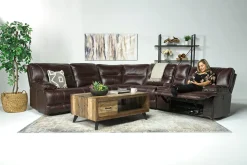 Mor Furniture Retreat 6 Piece Power Sectional W/ Power Armless Recliner In Cognac Leather
