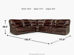 Mor Furniture Retreat 6 Piece Power Sectional W/ Power Armless Recliner In Cognac Leather
