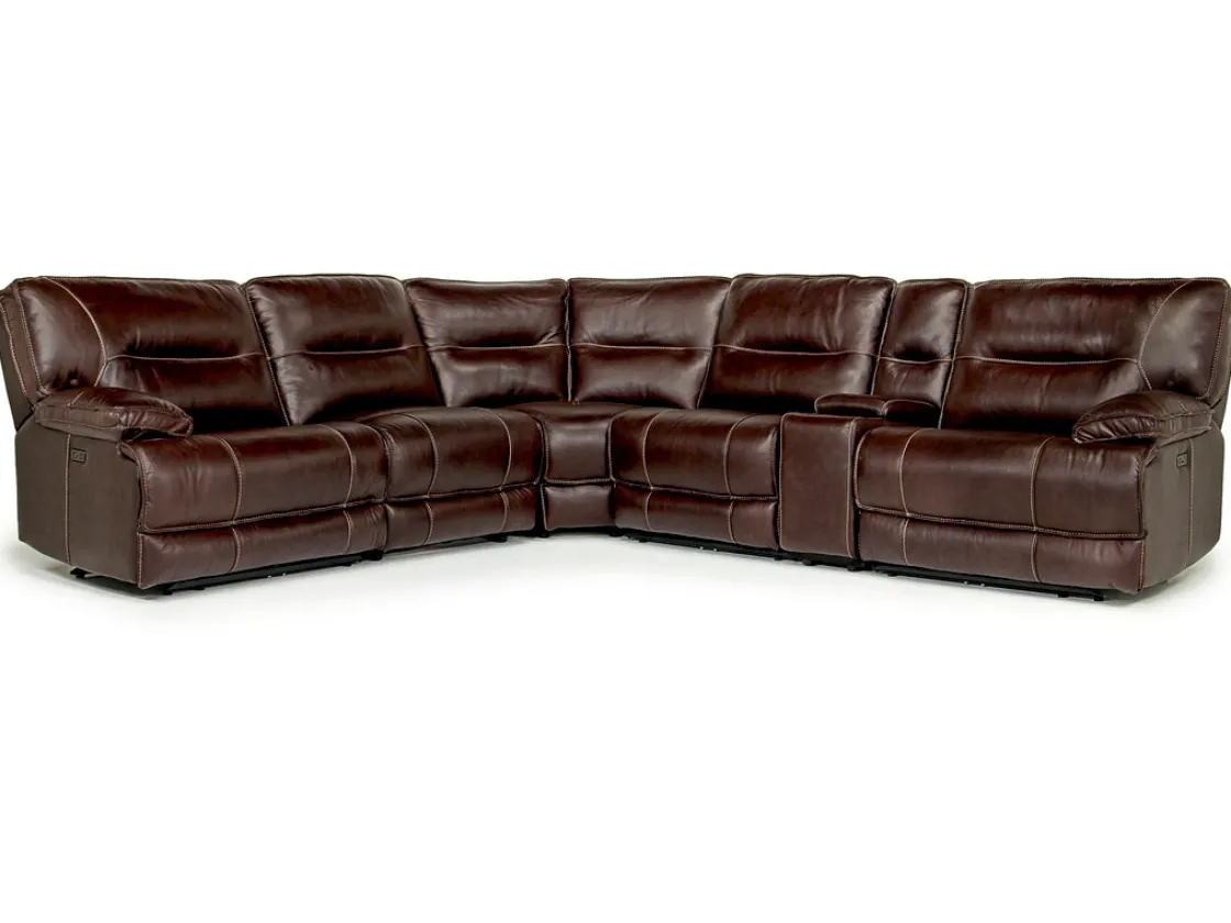 Mor Furniture Retreat 6 Piece Power Sectional W/ Power Armless Recliner In Cognac Leather