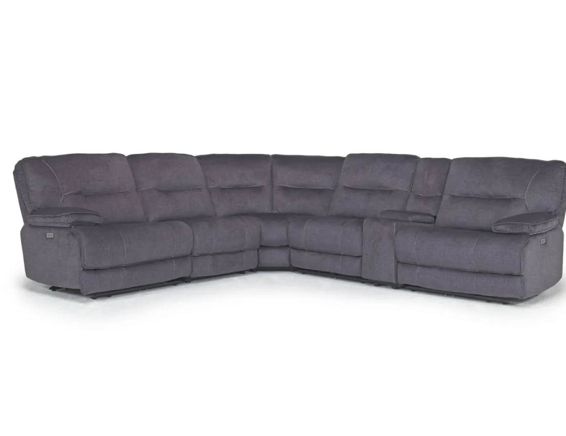 Mor Furniture Retreat 6 Piece Power Sectional W/ Power Armless Recliner In Cognac Leather