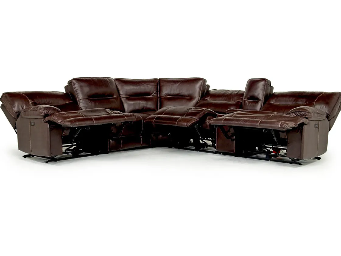 Mor Furniture Retreat 6 Piece Power Sectional W/ Power Armless Recliner In Cognac Leather