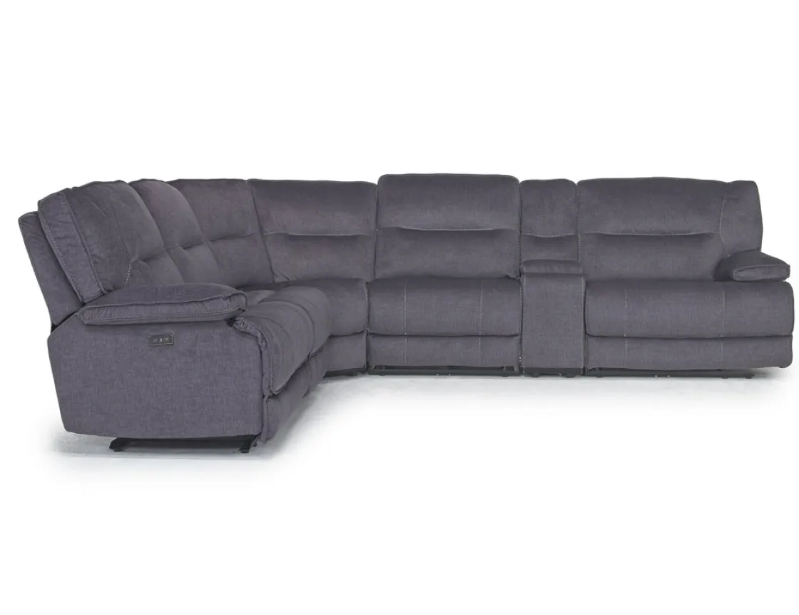 Mor Furniture Retreat 6 Piece Power Sectional W/ Power Armless Recliner In Cognac Leather