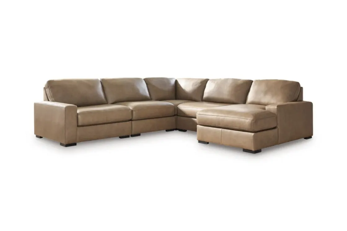 Mor Furniture Sahara 5 Piece Chaise Sectional In Sahara Leather, Left Facing