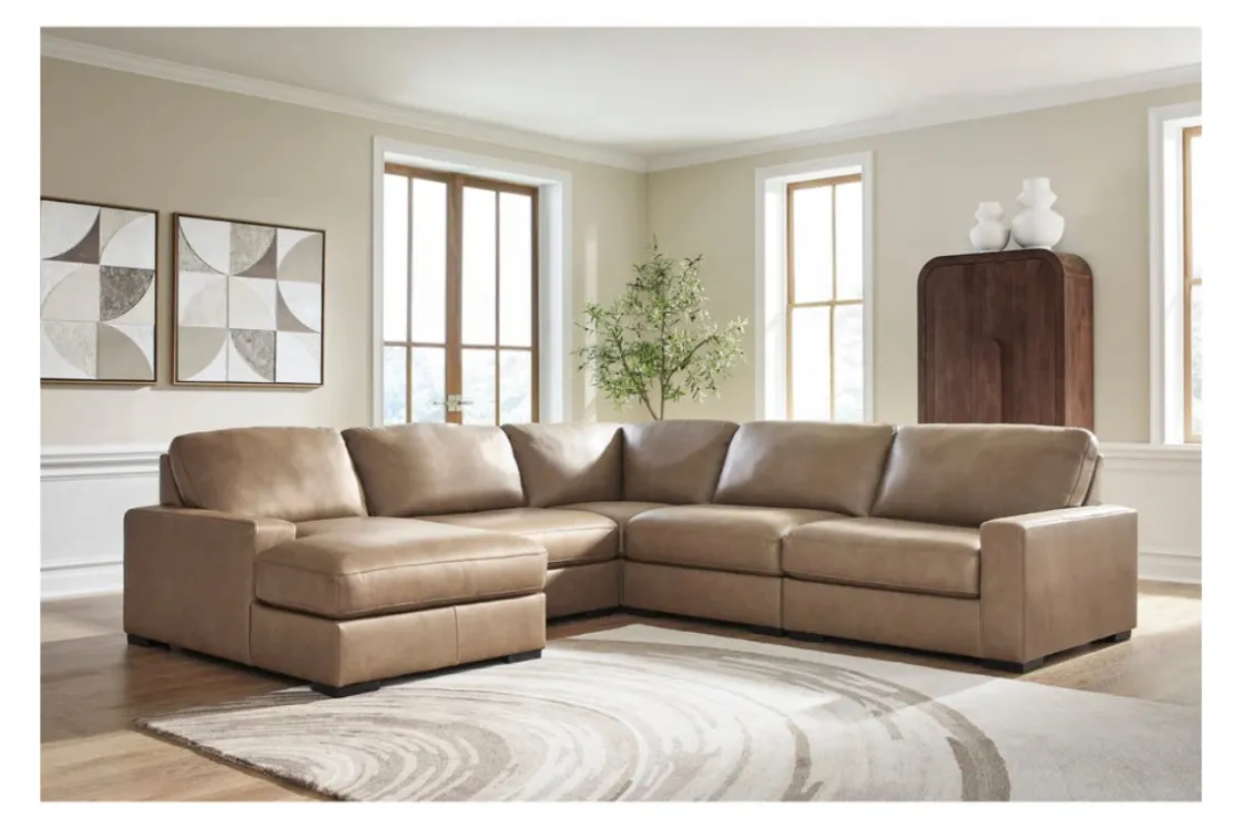 Mor Furniture Sahara 5 Piece Chaise Sectional In Sahara Leather, Left Facing