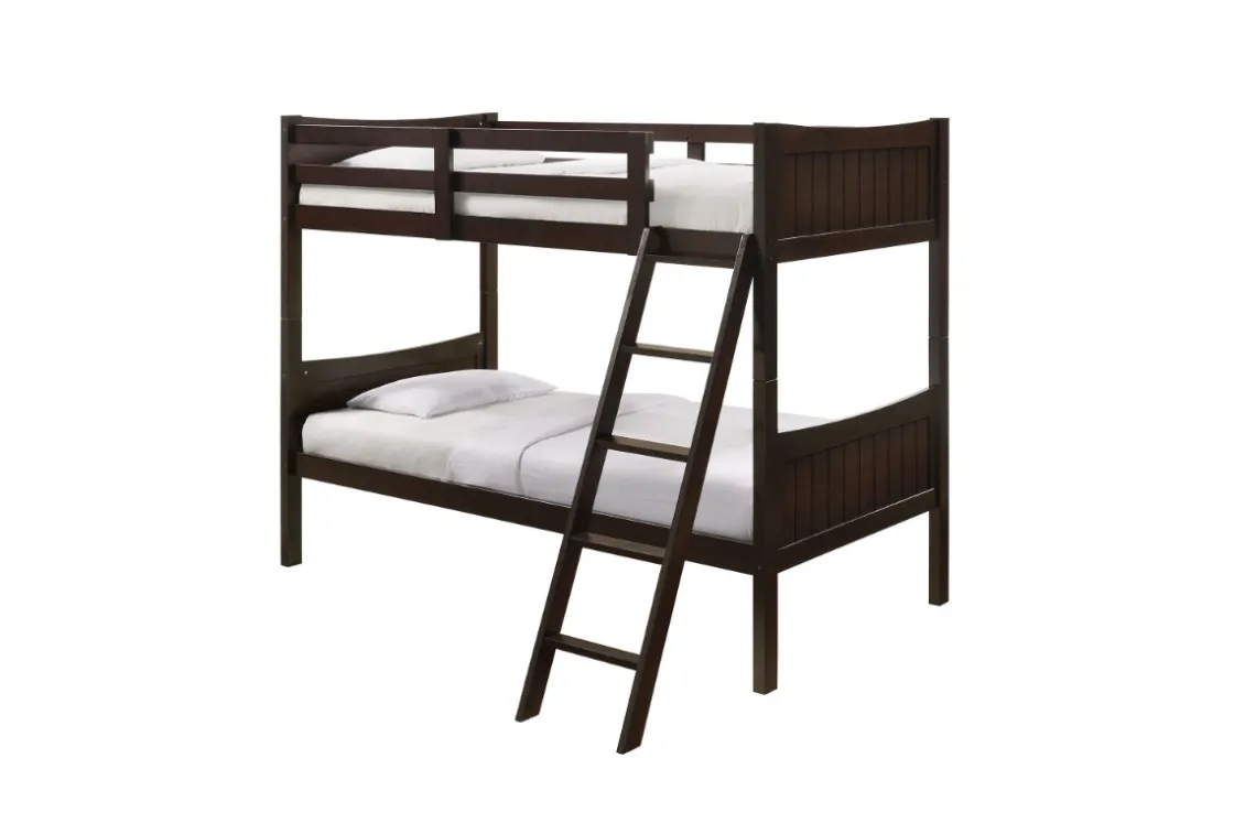 Kids Mor Furniture Sami Bunk Bed W/ Ladder In Espresso, Twin/ Twin