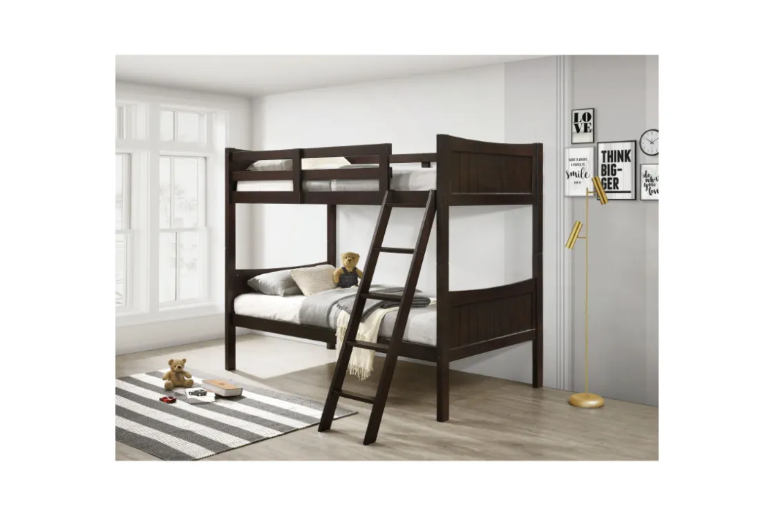 Kids Mor Furniture Sami Bunk Bed W/ Ladder In Espresso, Twin/ Twin