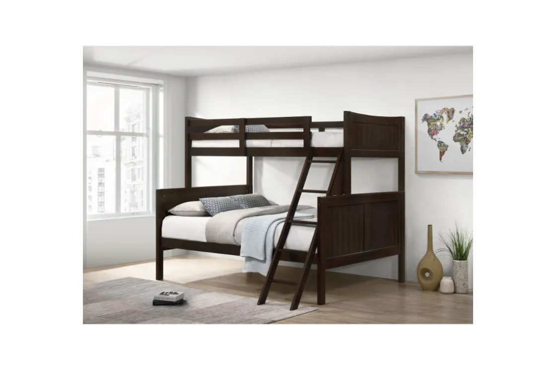 Kids Mor Furniture Sami Bunk Bed W/ Ladder In Espresso, Twin/ Twin