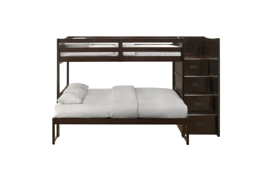 Kids Mor Furniture Sami Bunk Bed W/ Storage Steps In Espresso, Twin/Twin, Right Facing