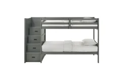 Kids Mor Furniture Sami Bunk Bed W/ Storage Steps In Espresso, Twin/Twin, Right Facing