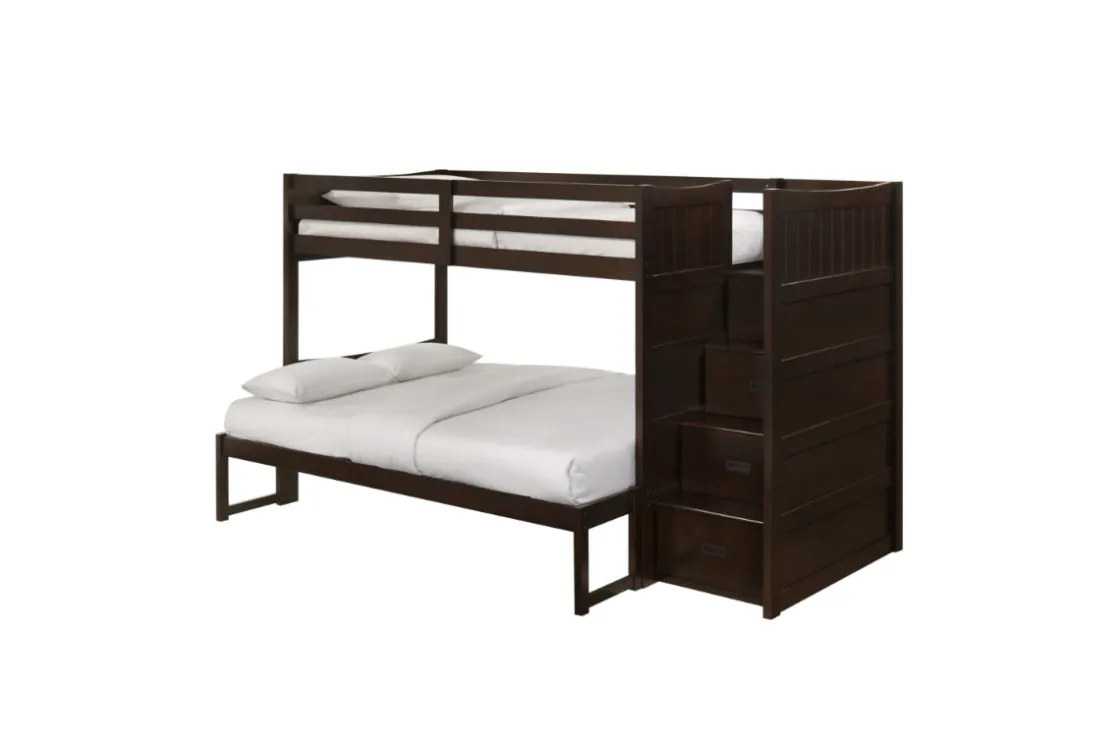 Kids Mor Furniture Sami Bunk Bed W/ Storage Steps In Espresso, Twin/Twin, Right Facing