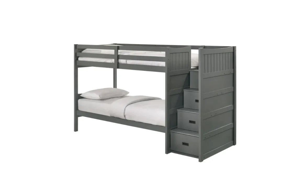 Kids Mor Furniture Sami Bunk Bed W/ Storage Steps In Espresso, Twin/Twin, Right Facing
