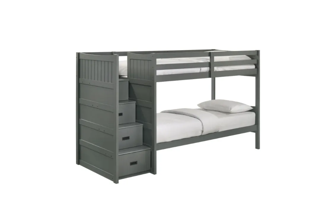 Kids Mor Furniture Sami Bunk Bed W/ Storage Steps In Espresso, Twin/Twin, Right Facing