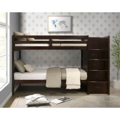 Kids Mor Furniture Sami Bunk Bed W/ Storage Steps In Espresso, Twin/Twin, Right Facing
